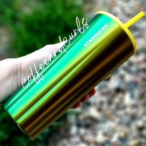 Starbucks "Lemon Lime" Ombre Puffy Stainless Steel Cold Cup Tumbler 24oz…